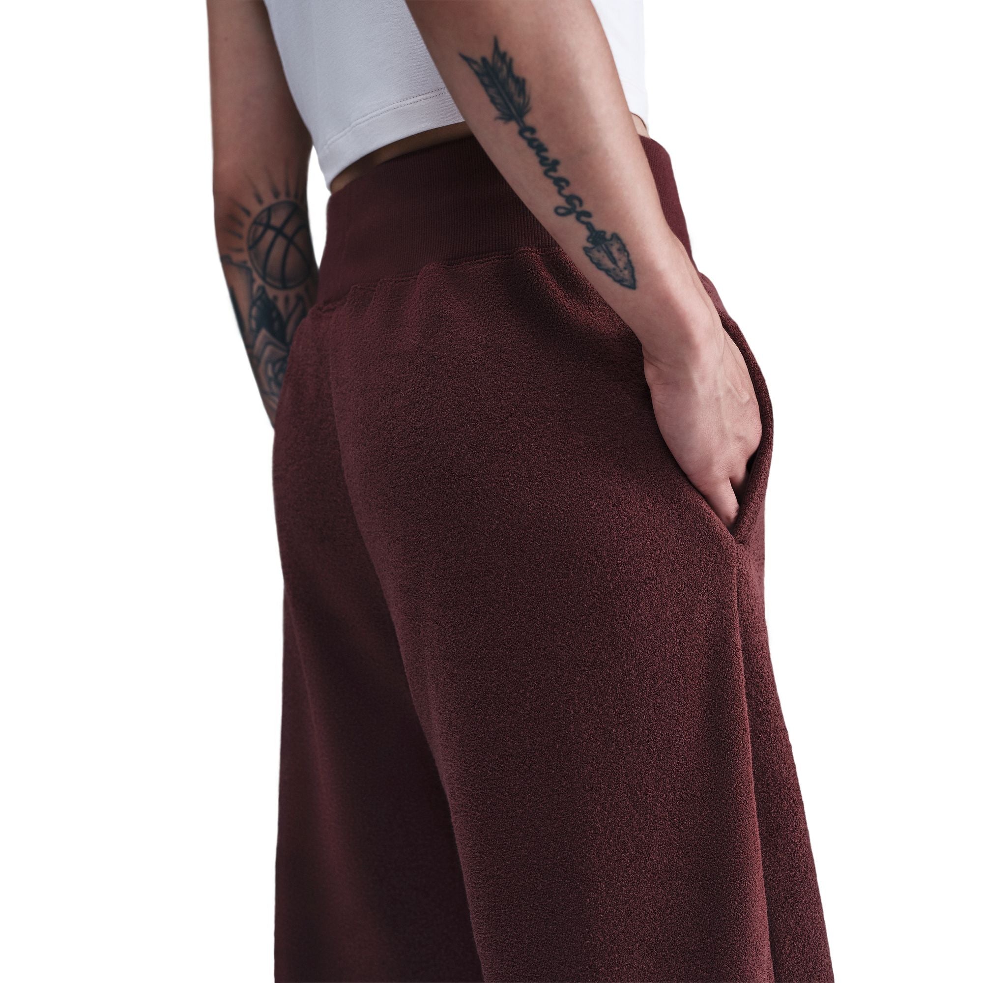 HIGH-WAISTED WIDE-LEG COZY FLEECE מכנסיים ארוכים