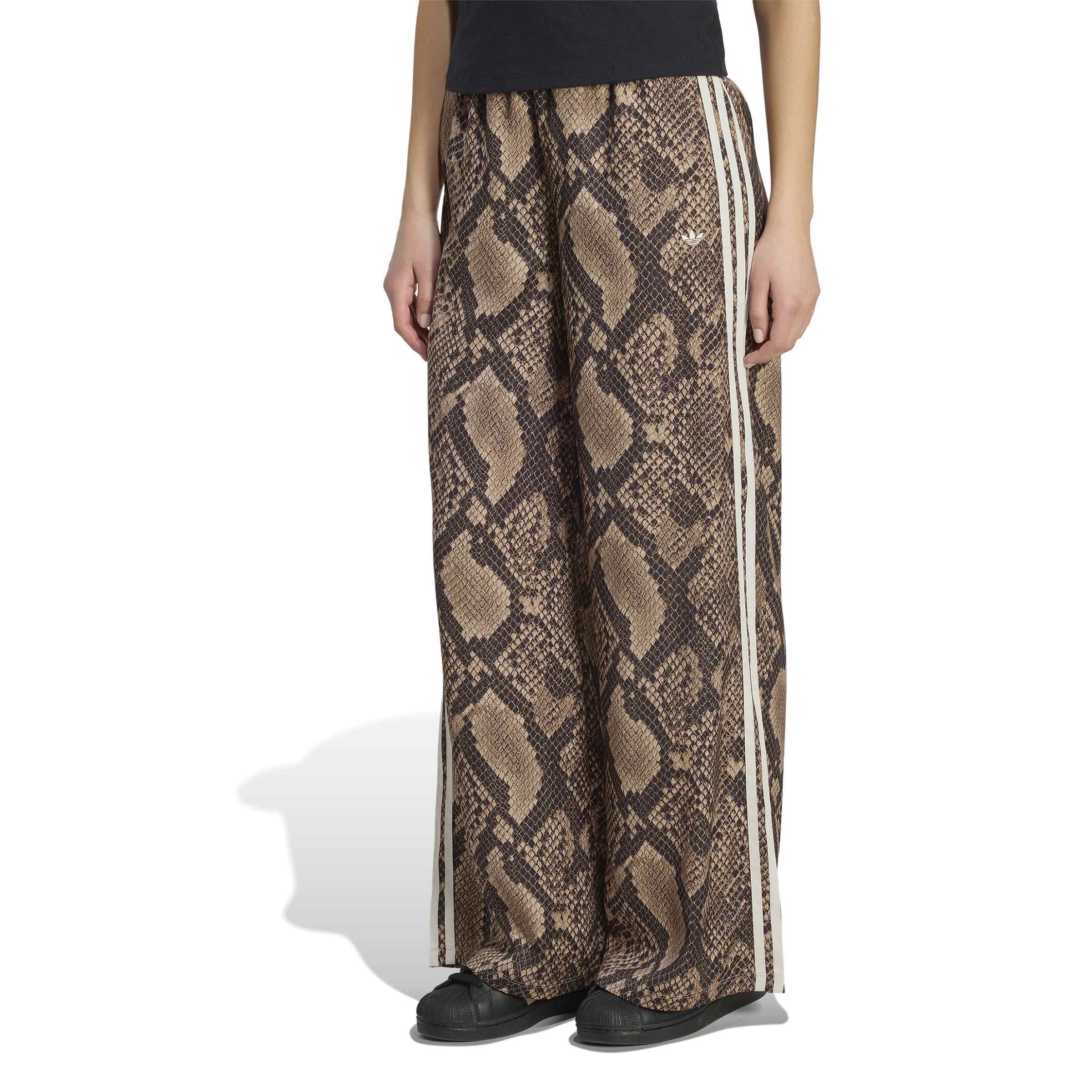 Satin Snake Print Wide Leg Track מכנס ארוך