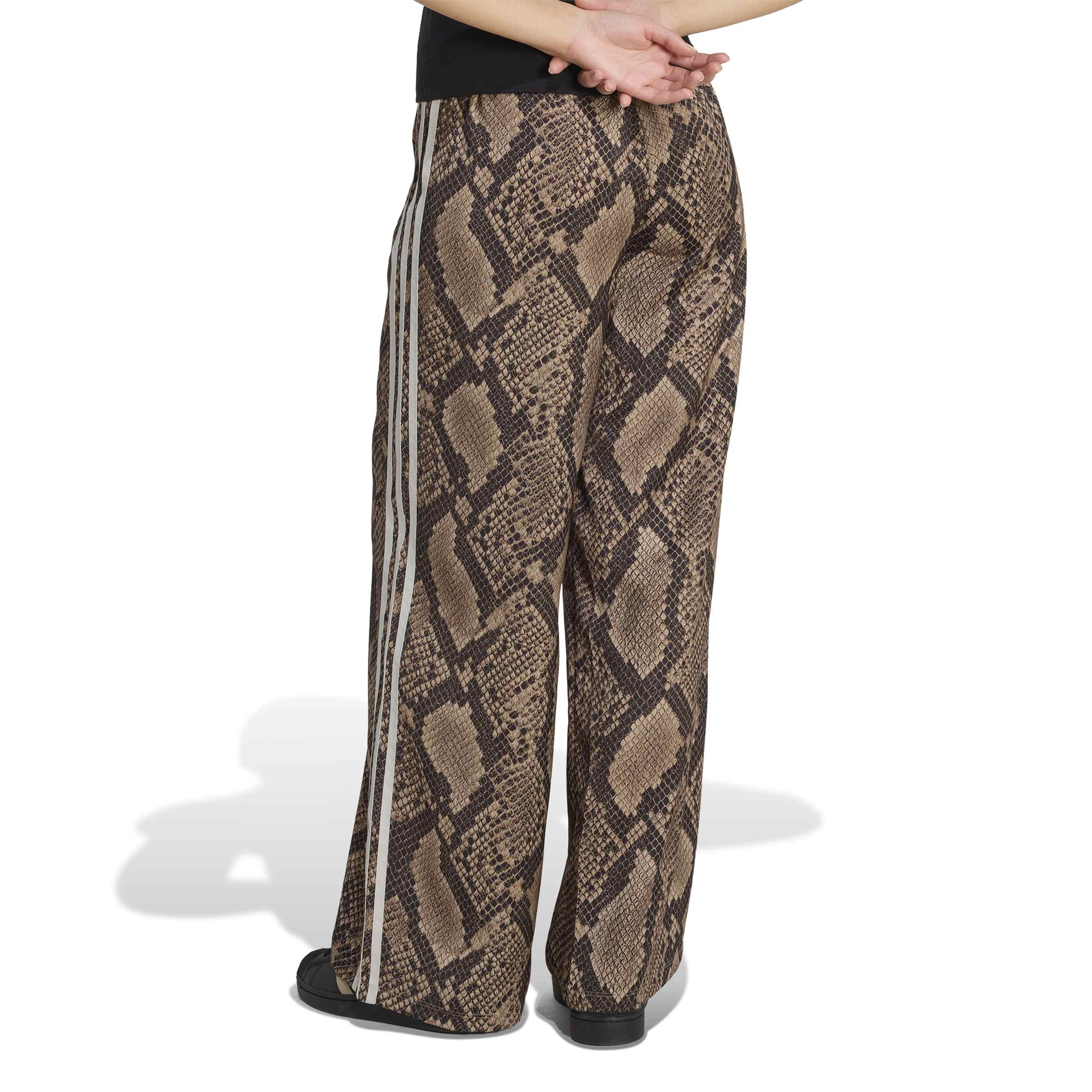 Satin Snake Print Wide Leg Track מכנס ארוך