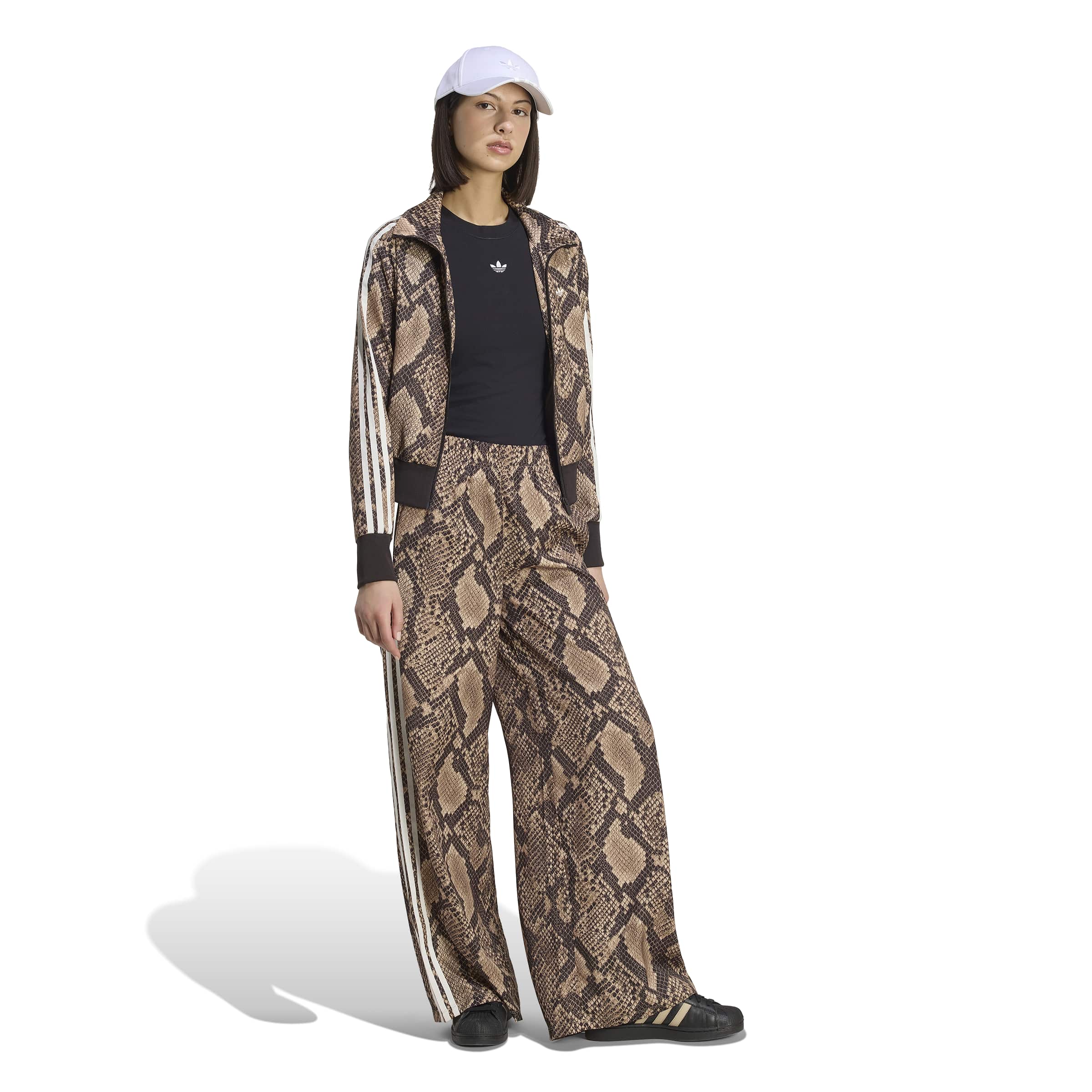 Satin Snake Print Wide Leg Track מכנס ארוך