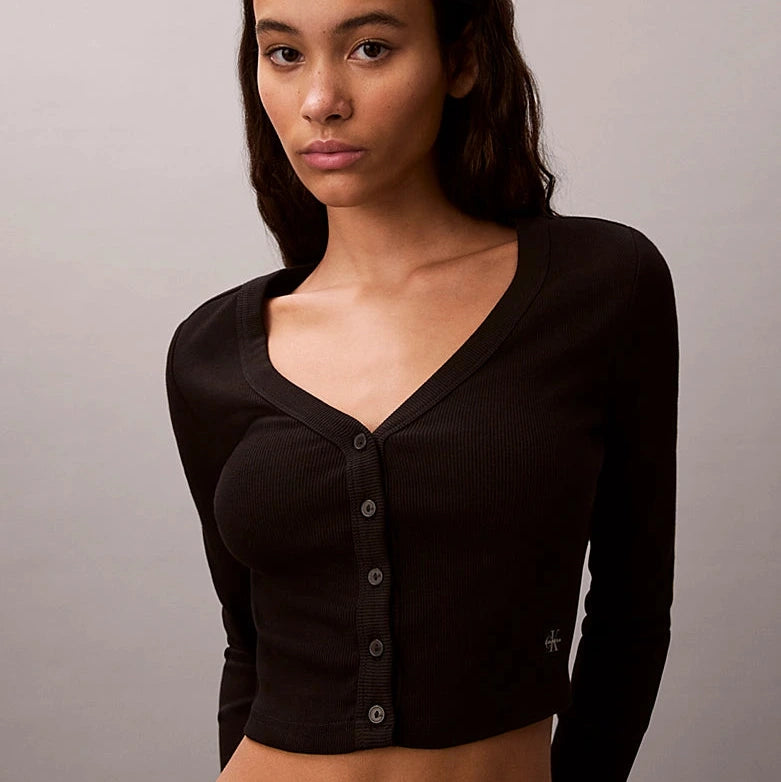 Cropped Ribbed Cotton קרדיגן