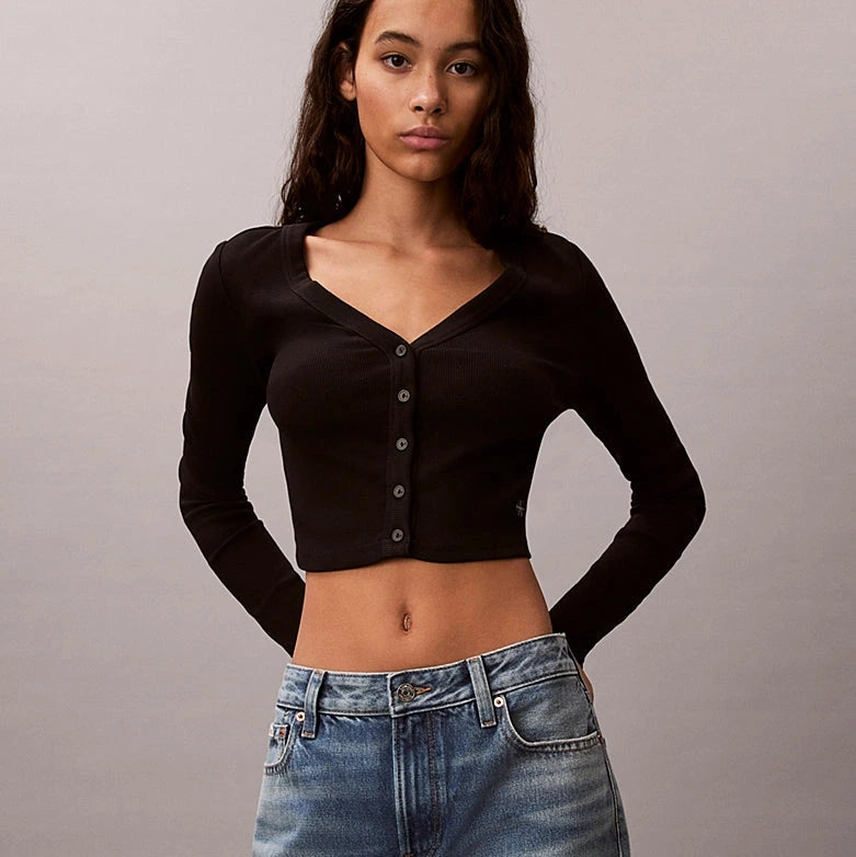 Cropped Ribbed Cotton קרדיגן