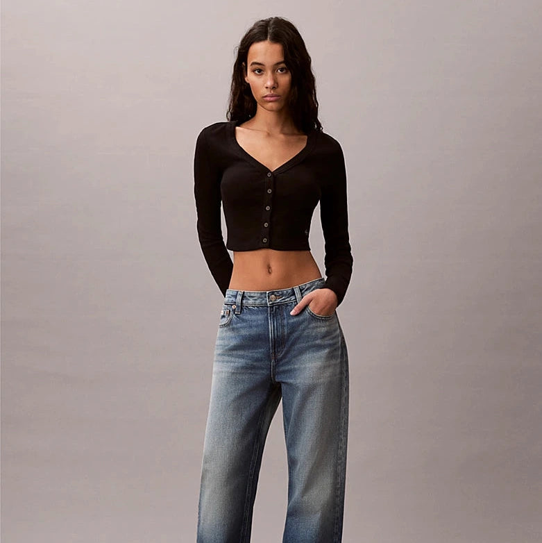 Cropped Ribbed Cotton קרדיגן