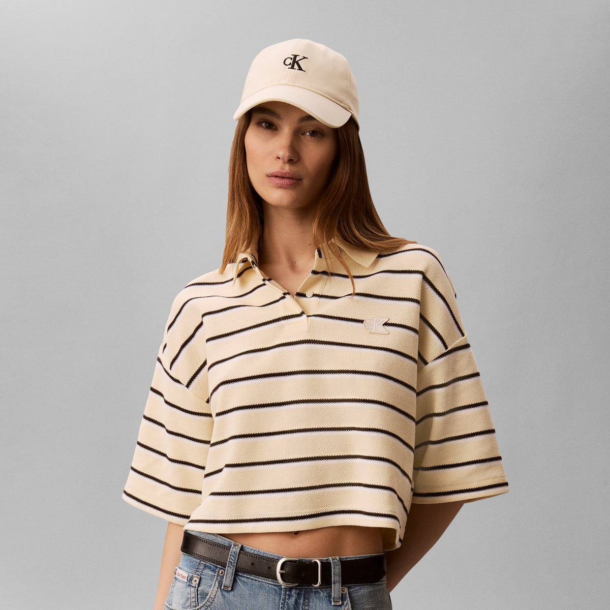 CROPPED PIQUE STRIPED POLO טישרט