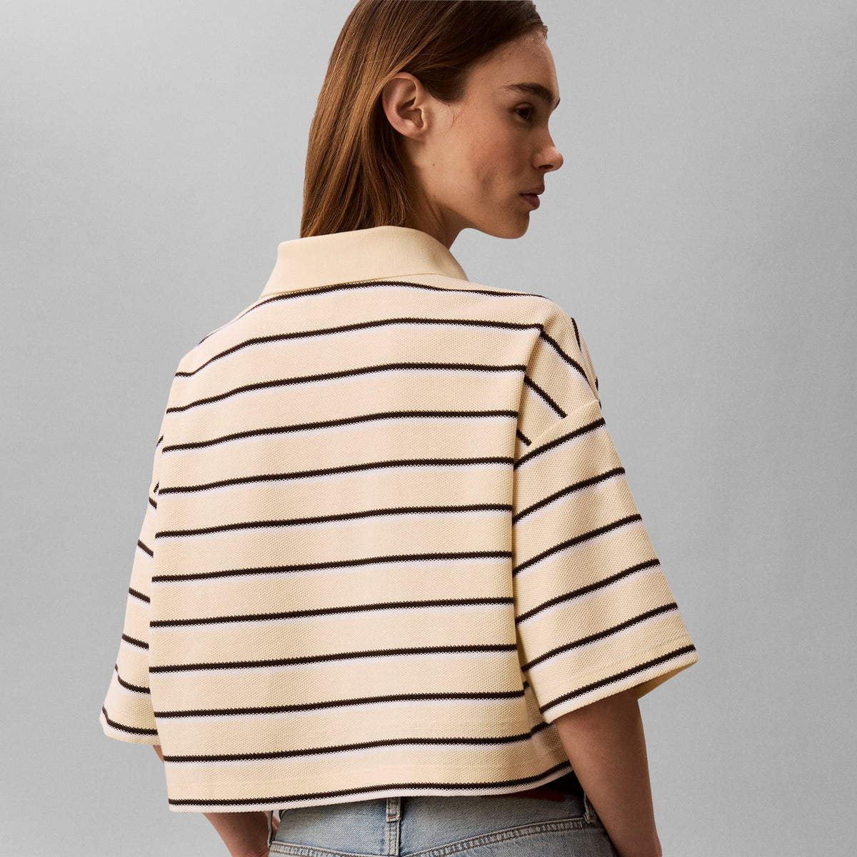 CROPPED PIQUE STRIPED POLO טישרט