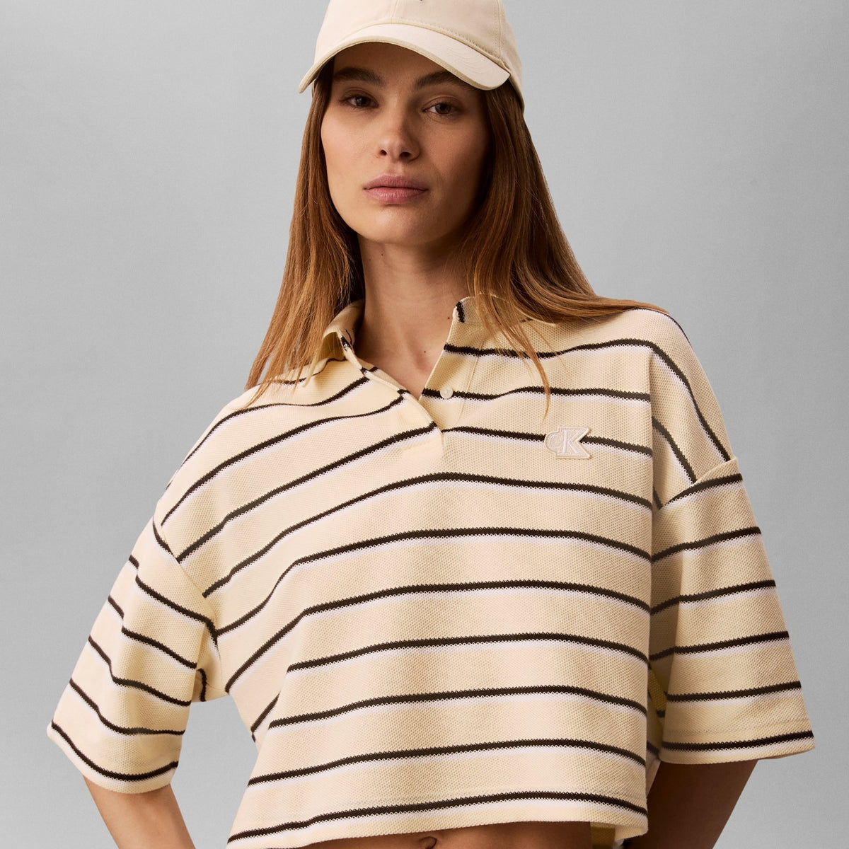 CROPPED PIQUE STRIPED POLO טישרט