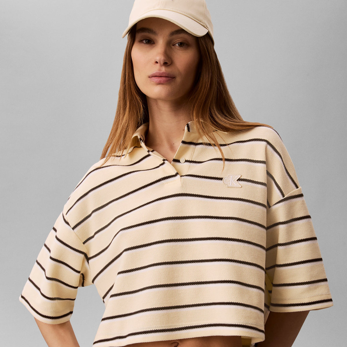 CROPPED PIQUE STRIPED POLO טישרט