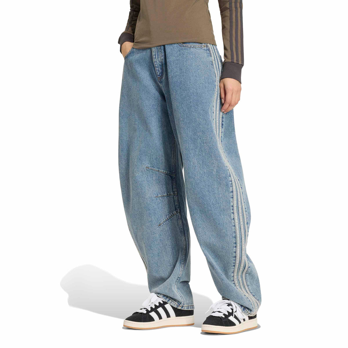 High Rise Barrel Leg Denim מכנס ארוך