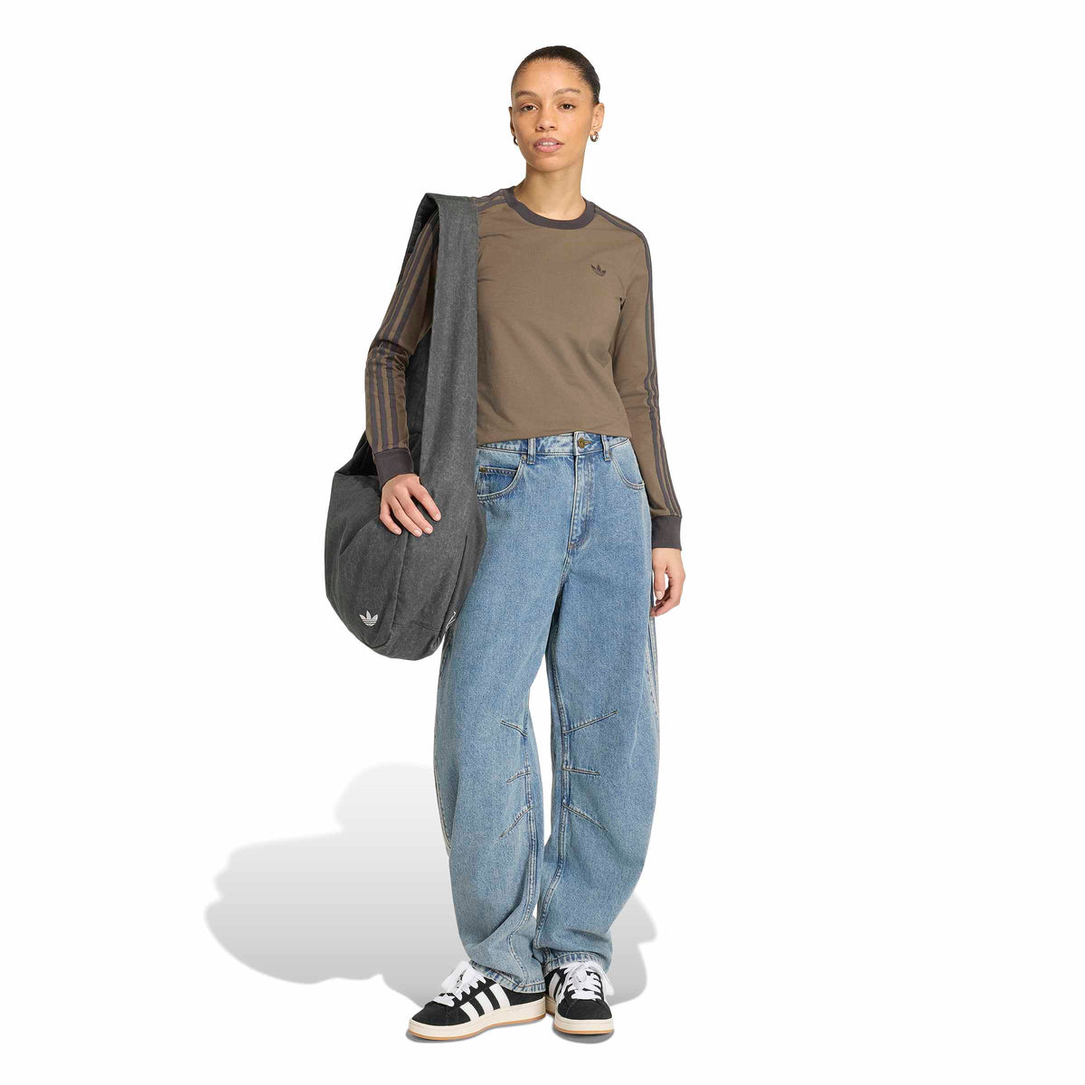 High Rise Barrel Leg Denim מכנס ארוך