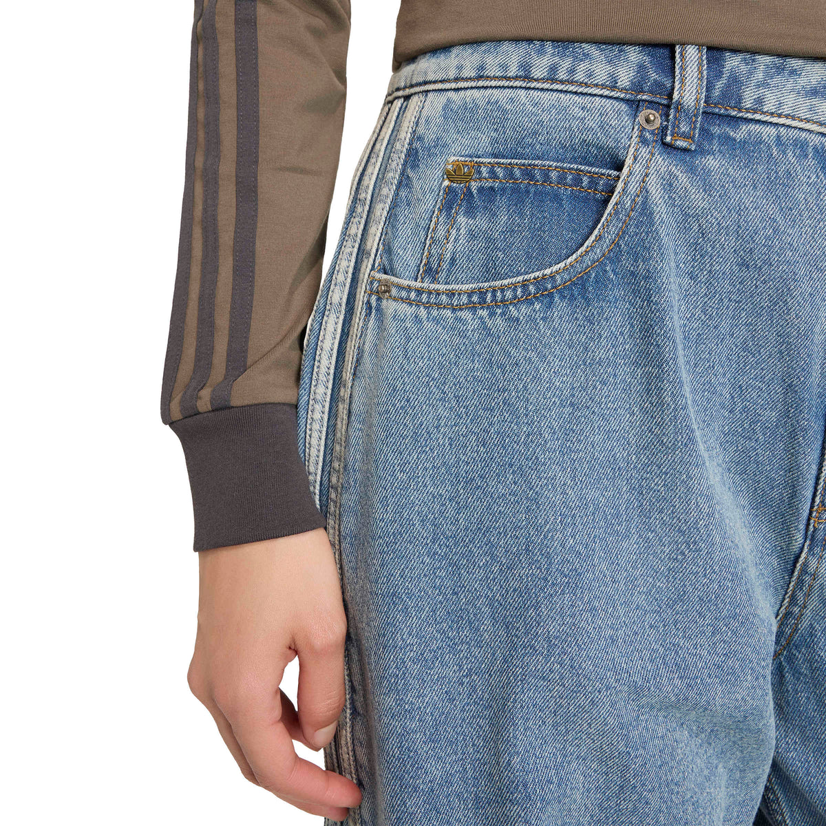High Rise Barrel Leg Denim מכנס ארוך