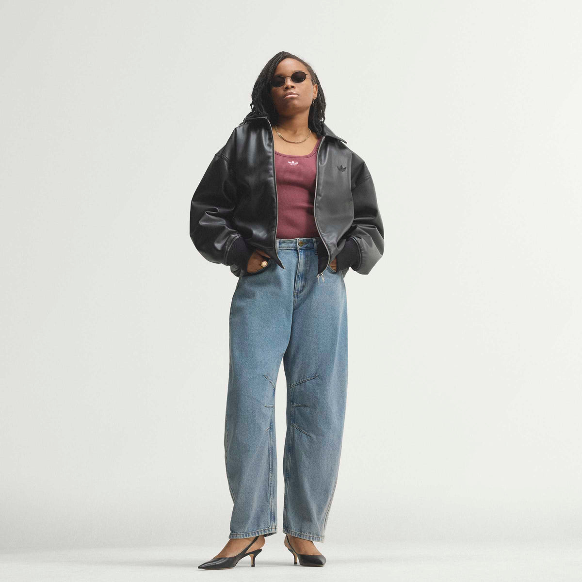High Rise Barrel Leg Denim מכנס ארוך