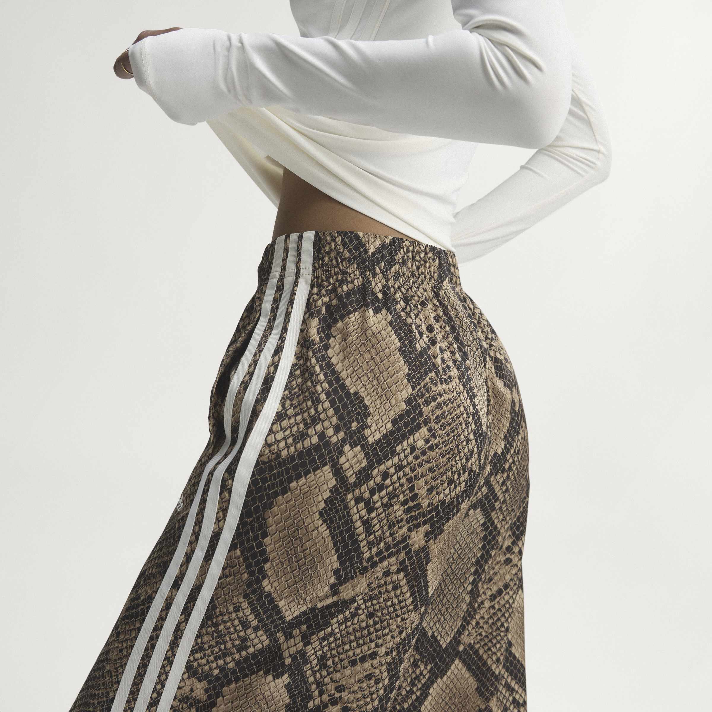 Satin Snake Print Wide Leg Track מכנס ארוך