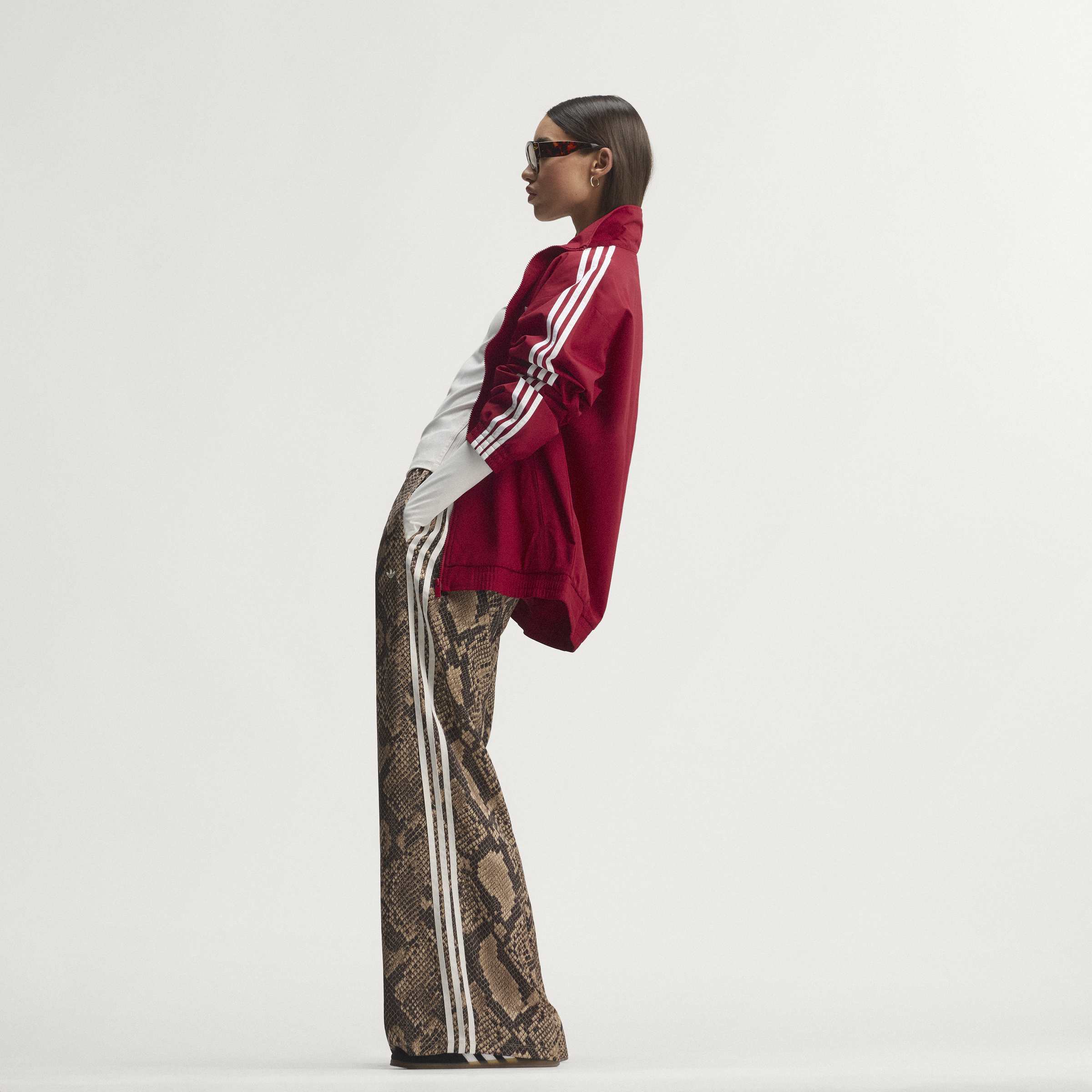Satin Snake Print Wide Leg Track מכנס ארוך