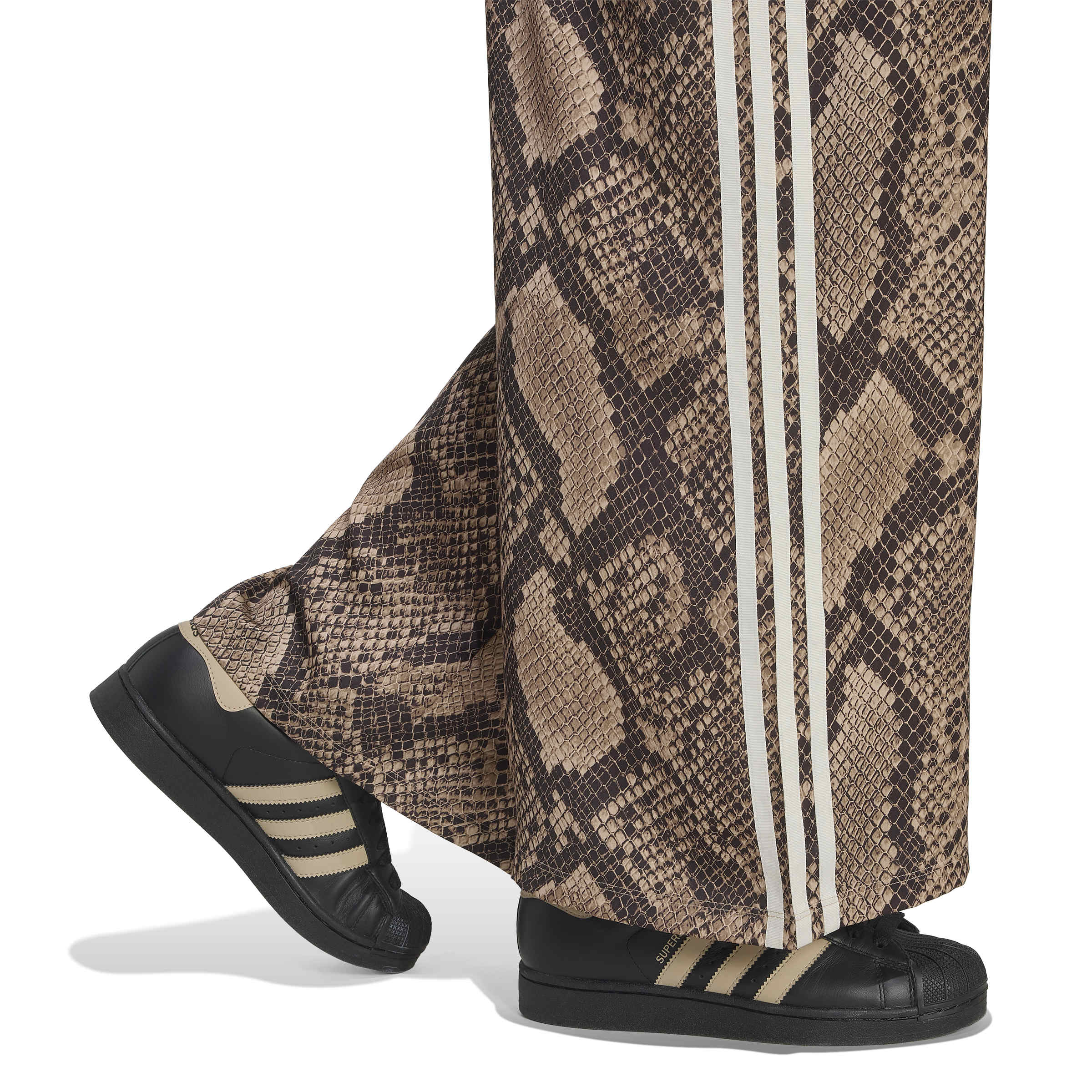 Satin Snake Print Wide Leg Track מכנס ארוך