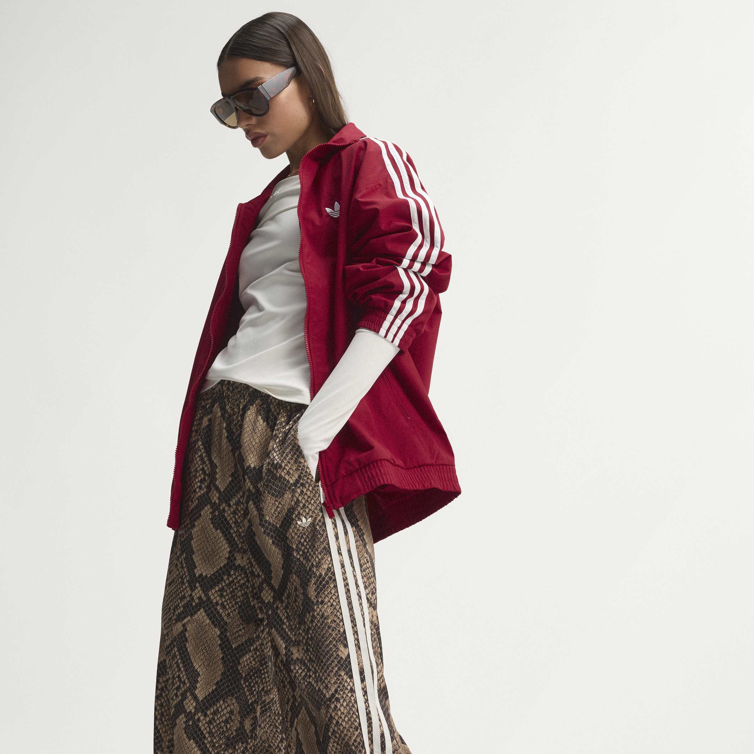 Satin Snake Print Wide Leg Track מכנס ארוך