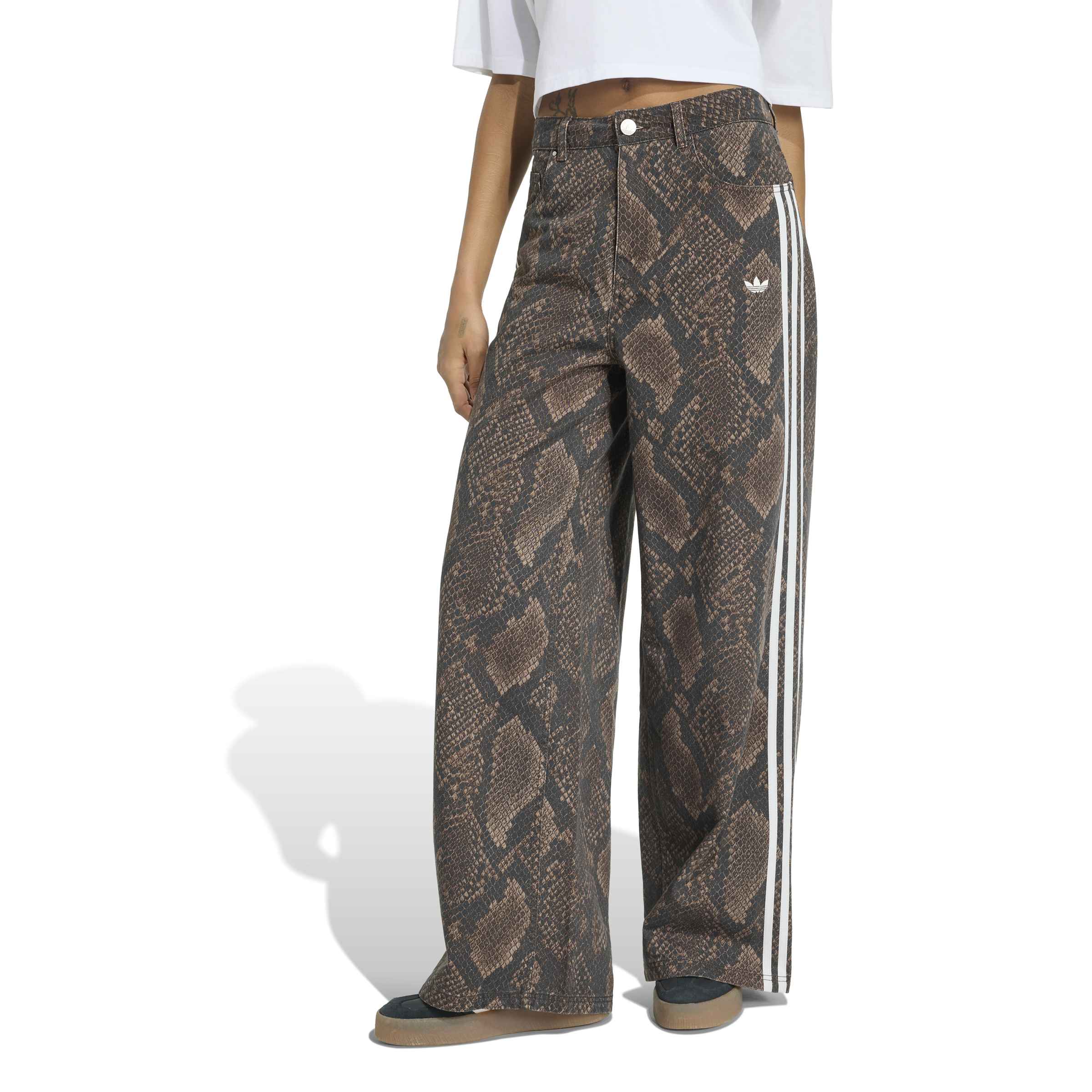 Snake Print Denim Loose מכנס ארוך