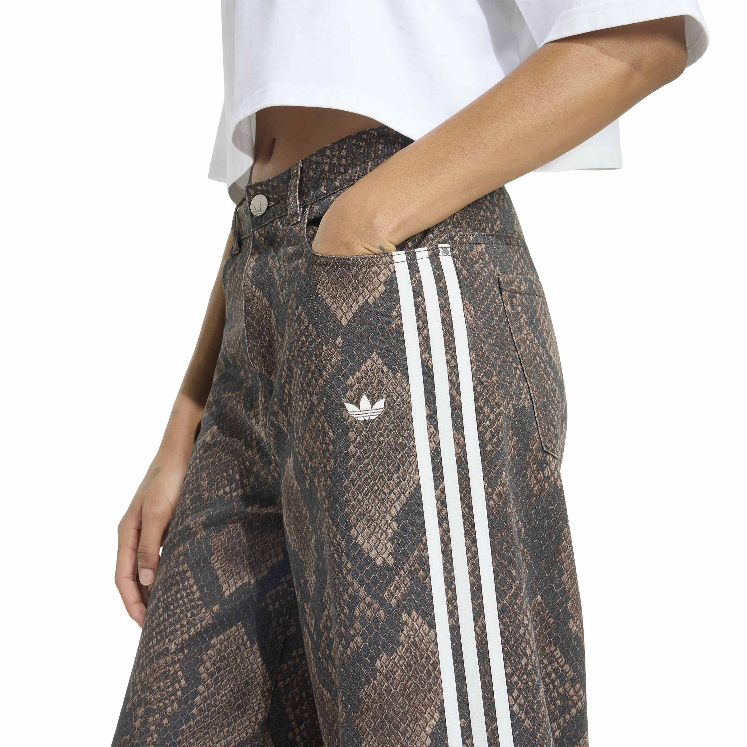 Snake Print Denim Loose מכנס ארוך