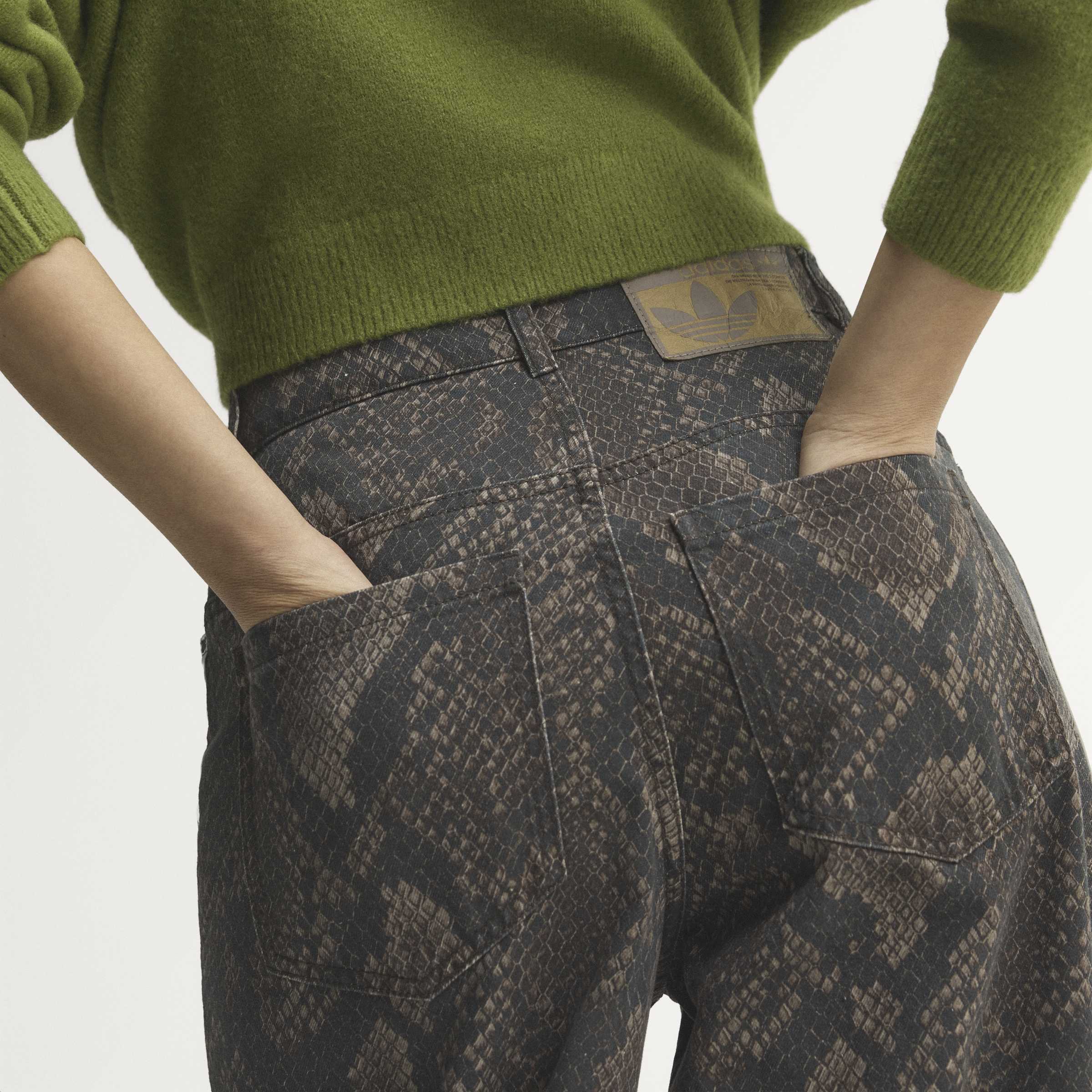 Snake Print Denim Loose מכנס ארוך
